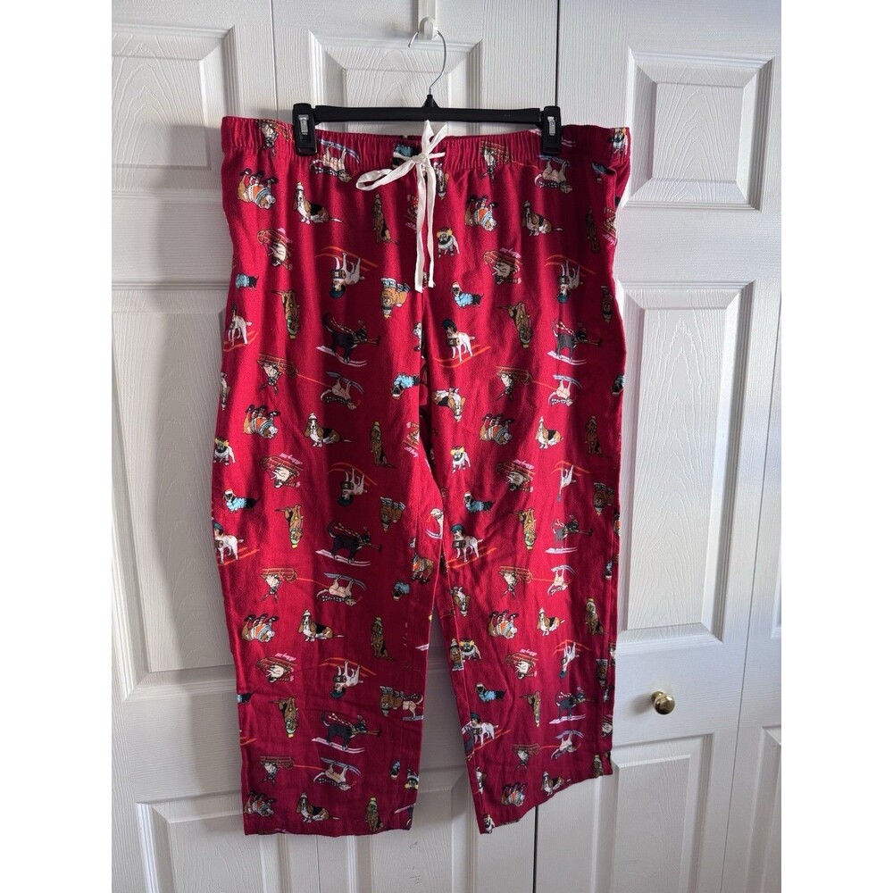 Old Navy Flannel Pajama Bottoms Christmas Dog Skiing Red Plus Size 2X Cotton - Picture 6 of 10